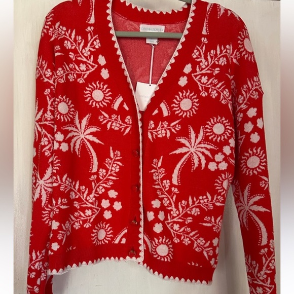 CYNTHIA ROWLEY Poppy Red Long Sleeve Spanish Floral Cardigan sweater size S - Picture 3 of 3